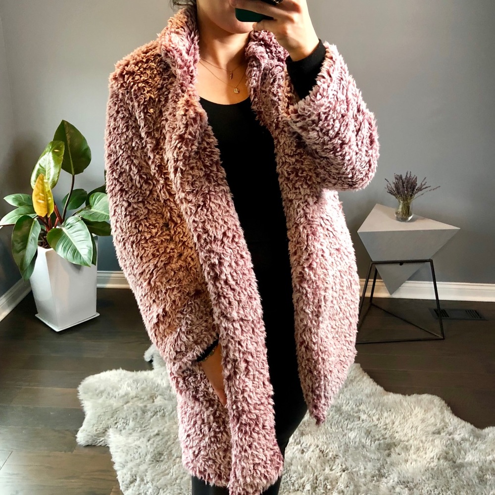 🔷Tara Long coat Sherpa Wine - Picture 3 of 5